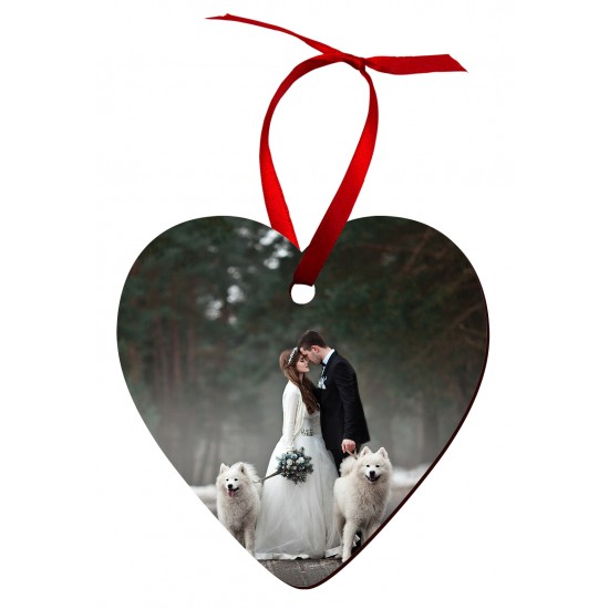 4868 - Heart Shape Hardboard Ornament with Red Ribbon
