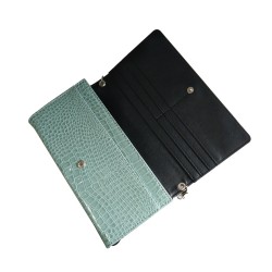 P/U LEATHER EEL SKIN CLUTCH BAG (w/ Removable Chain Strap) (LIGHT GREEN) H-1