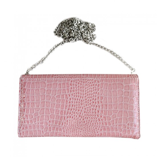 P/U LEATHER EEL SKIN CLUTCH BAG (w/ Removable Chain Strap) (PINK)   I-3