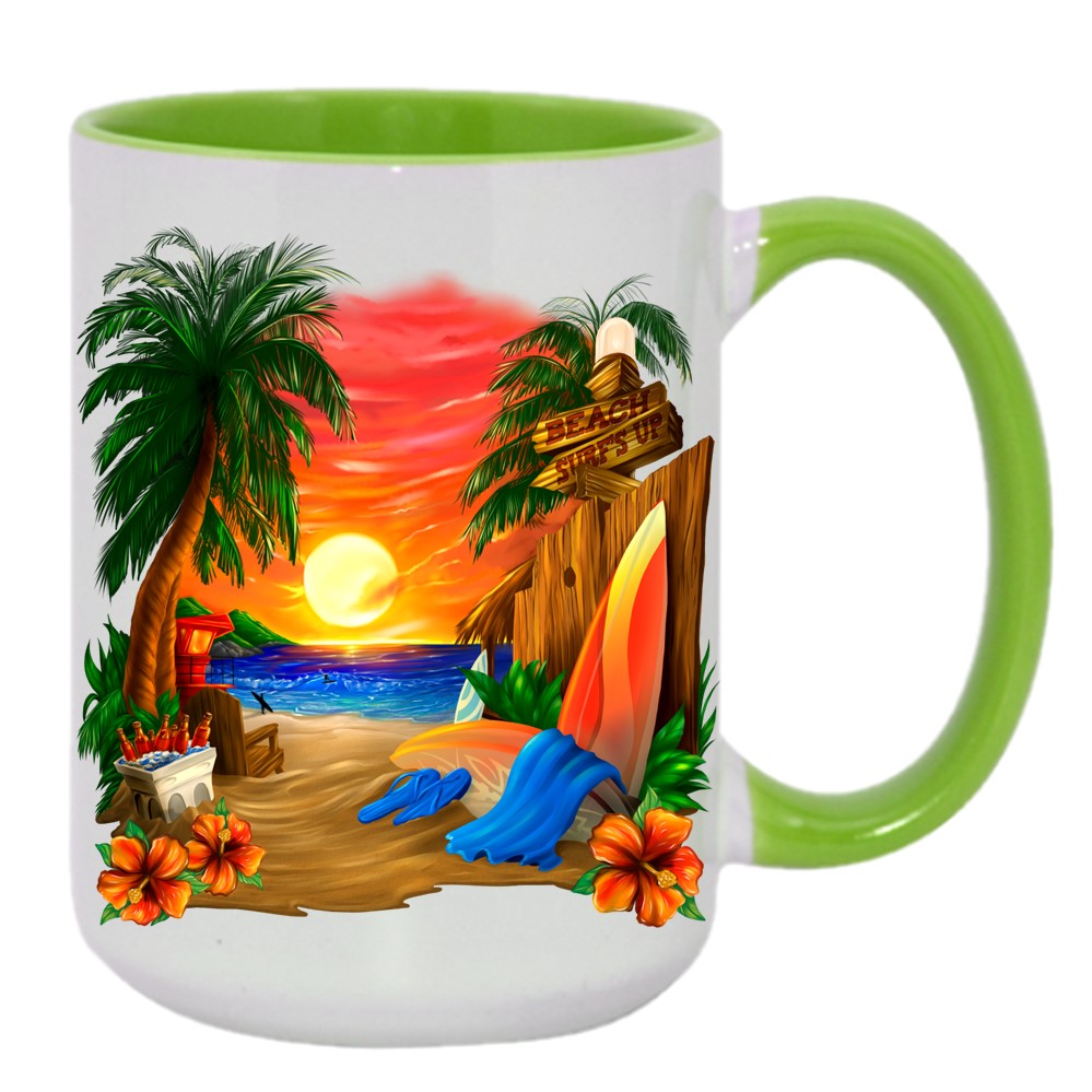 Light green mugs inside and on handles for sublimation 11 oz (box of 1