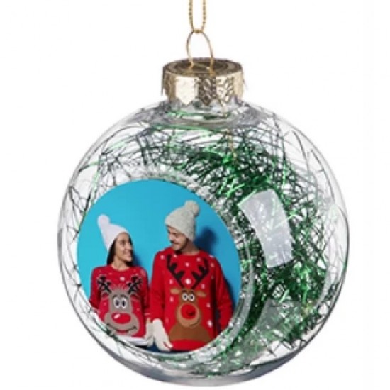 8cm Plastic Christmas Ball Ornament w/ Green String (Clear) (SDC8-GR) D-7  sub101